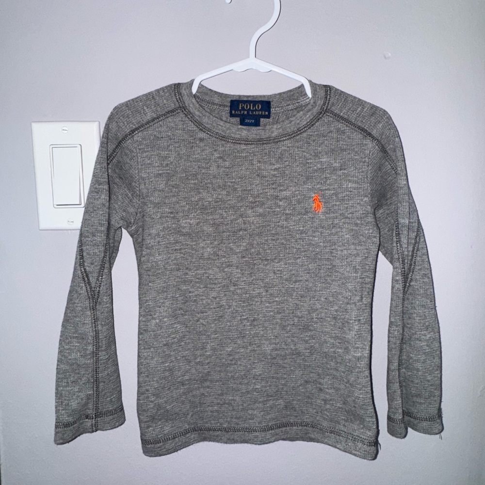 Polo Ralph Lauren Boys 2T‎ Grey Longsleeve Shirt Orange Pony